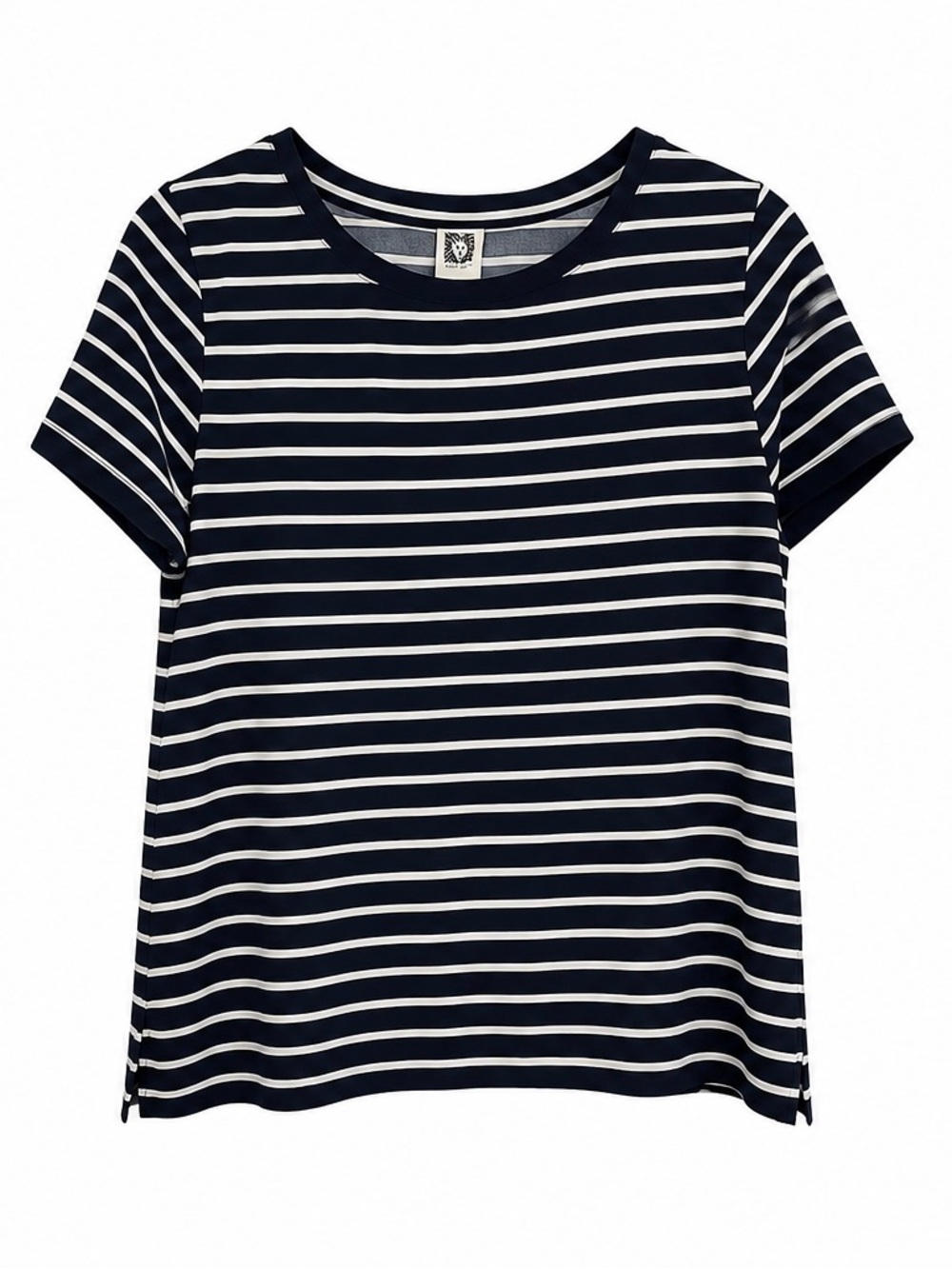 Anne Klein L Navy White Striped Top Button Back Travel Wrinkle Resistant Coastal